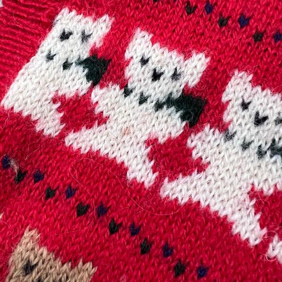 Vintage Teddy Bear Christmas Grannycore Knit Sweater Vest L 80s Cottage Preppy - Picture 7 of 7